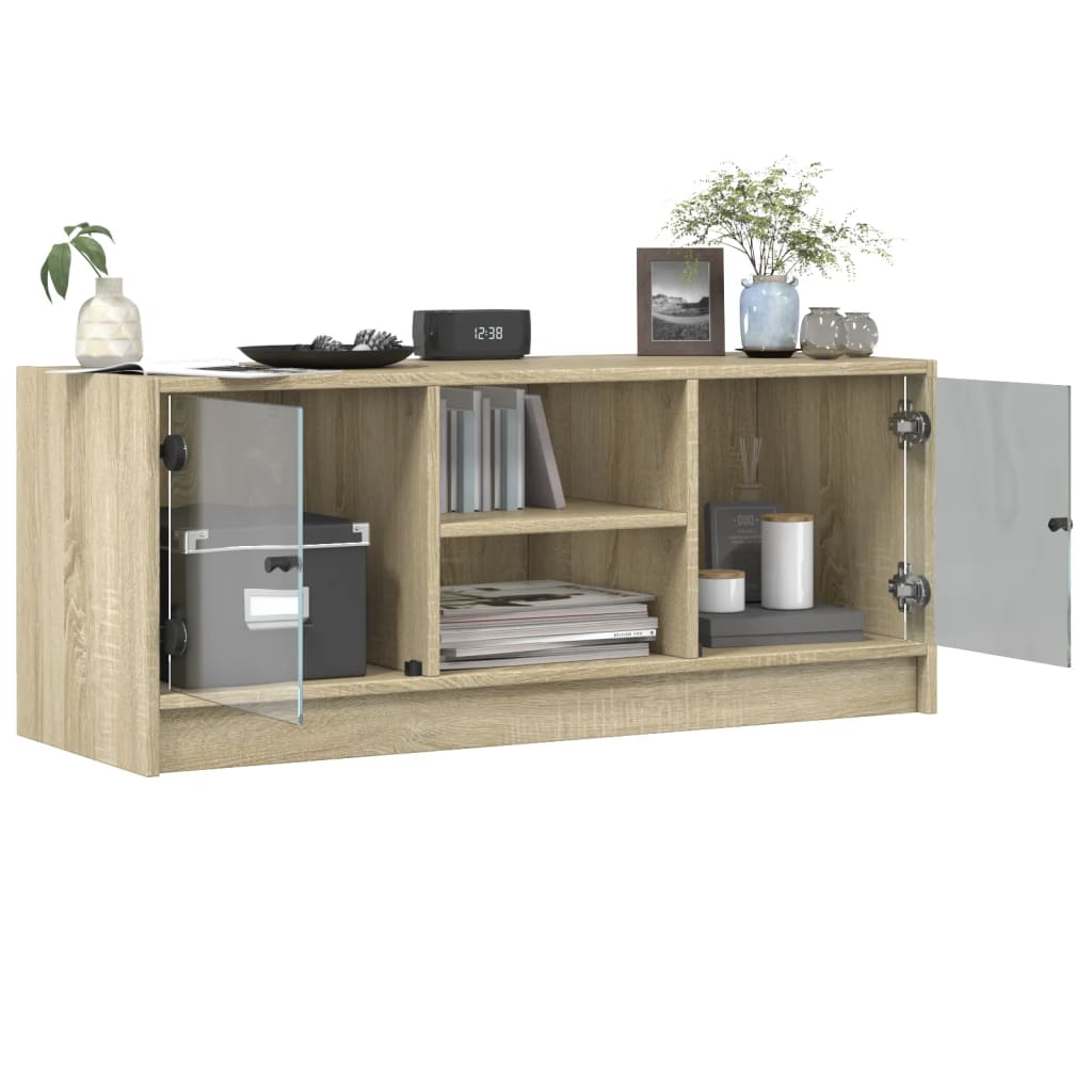 Tv-meubel met glazen deuren 102x37x42 cm sonoma eikenkleurig