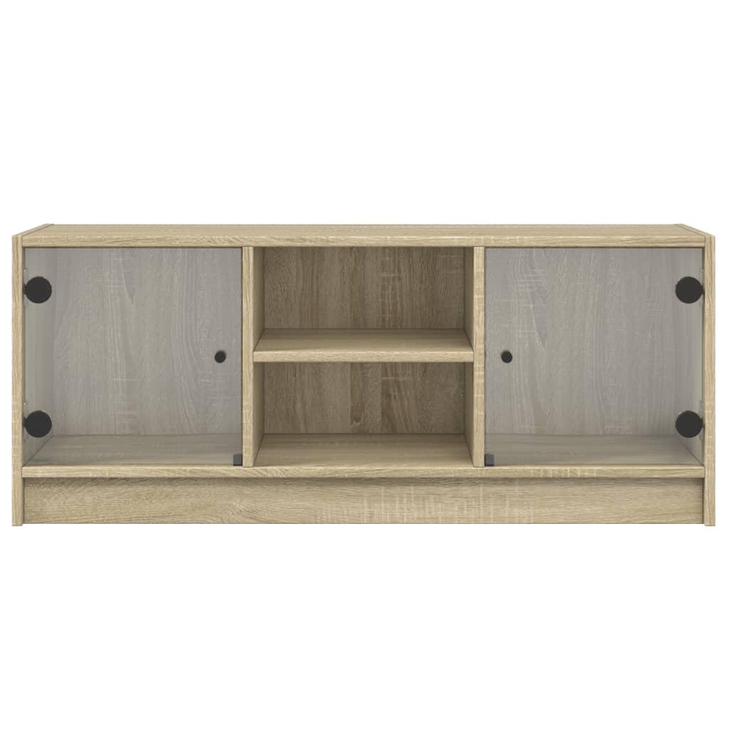 Tv-meubel met glazen deuren 102x37x42 cm sonoma eikenkleurig