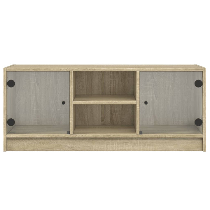 Tv-meubel met glazen deuren 102x37x42 cm sonoma eikenkleurig