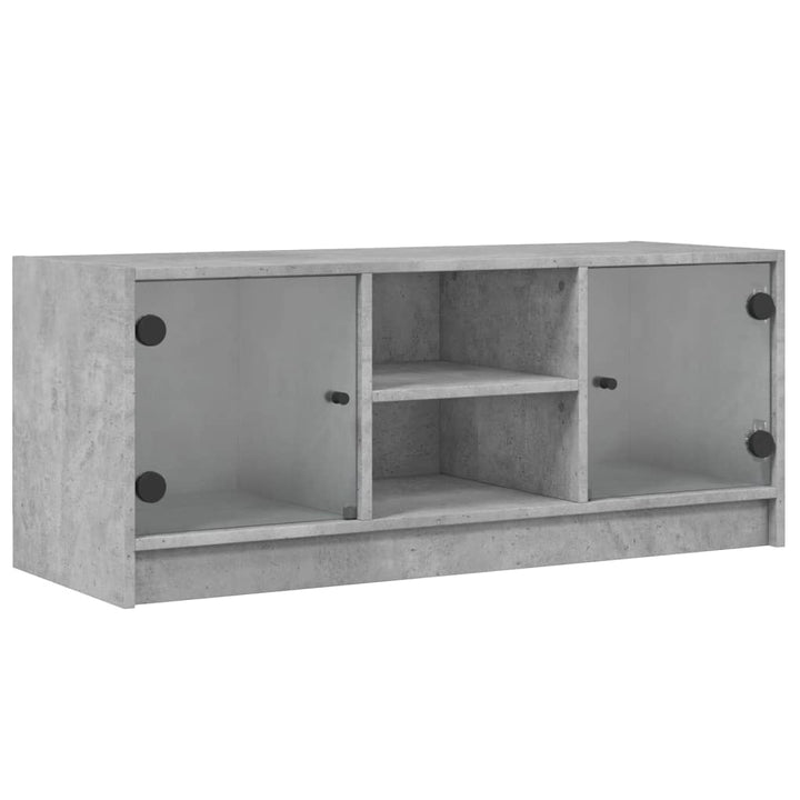 Tv-meubel met glazen deuren 102x37x42 cm betongrijs