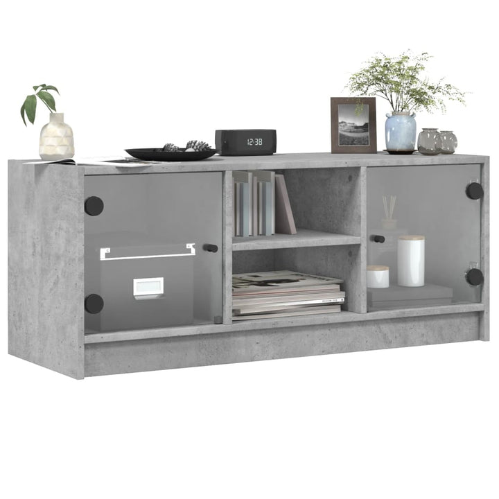 Tv-meubel met glazen deuren 102x37x42 cm betongrijs