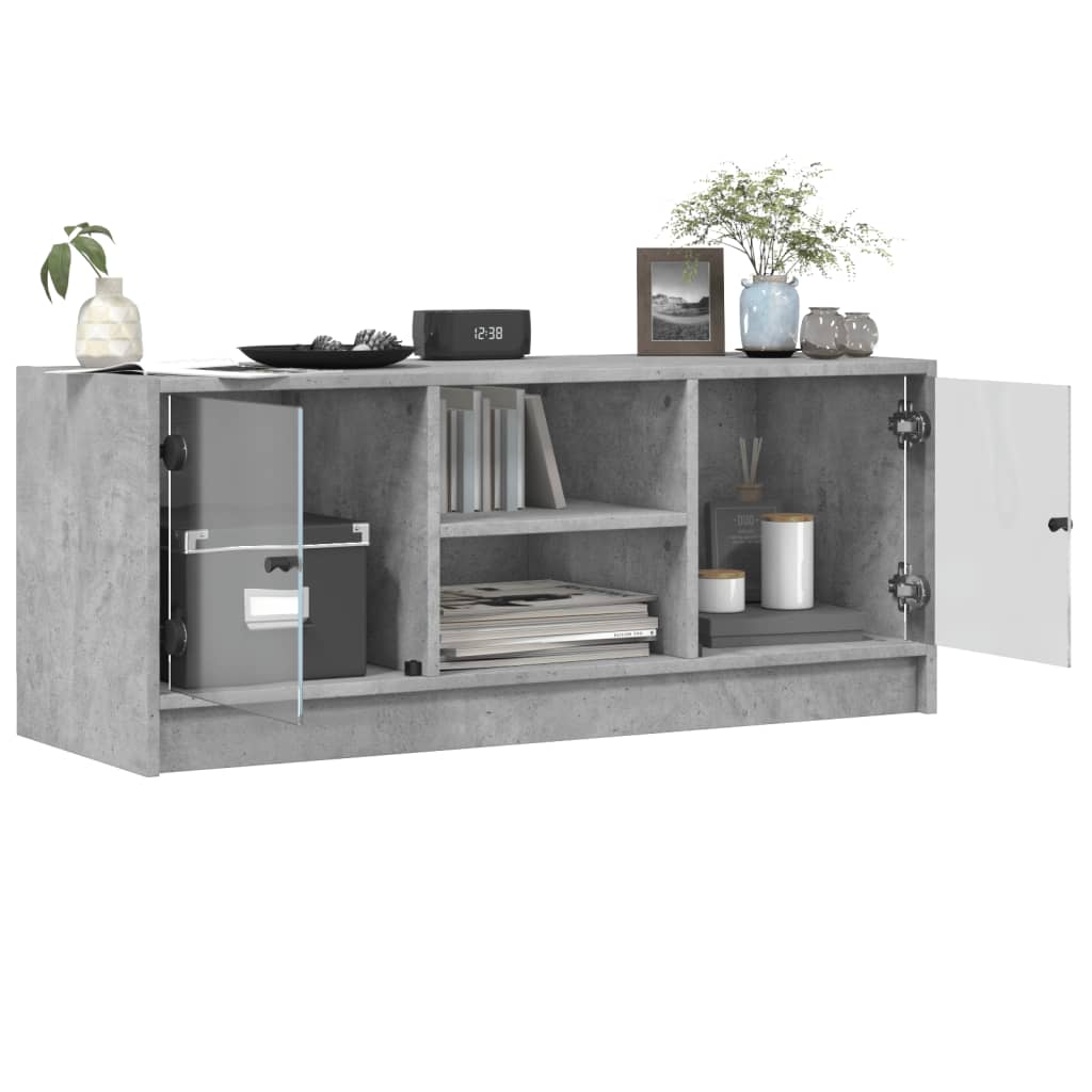 Tv-meubel met glazen deuren 102x37x42 cm betongrijs