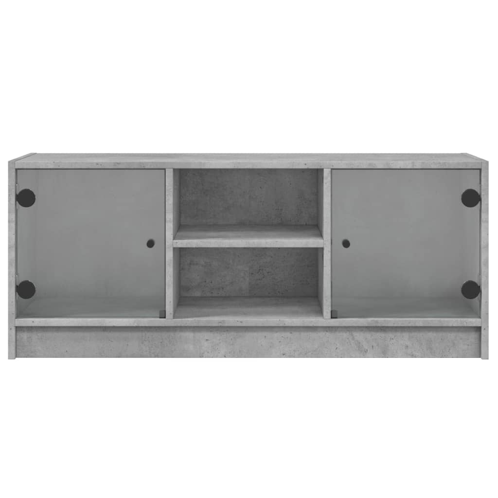 Tv-meubel met glazen deuren 102x37x42 cm betongrijs