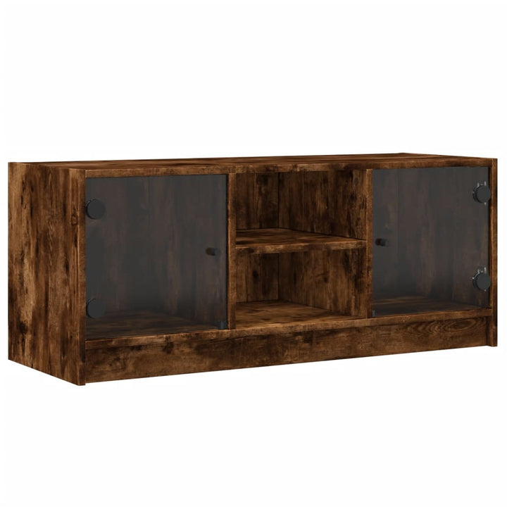 Tv-meubel met glazen deuren 102x37x42 cm gerookt eikenkleurig