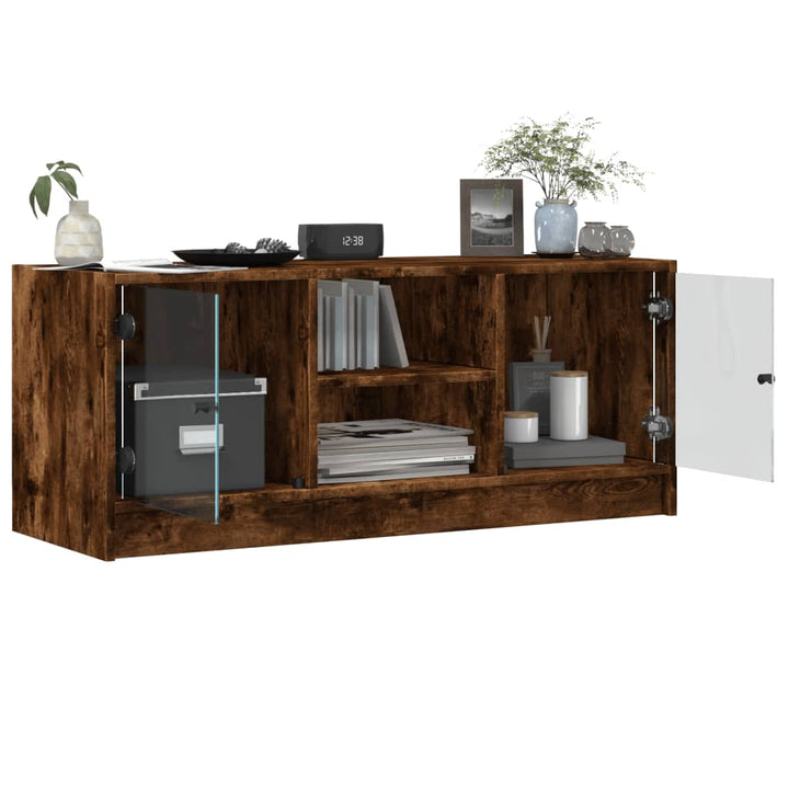 Tv-meubel met glazen deuren 102x37x42 cm gerookt eikenkleurig