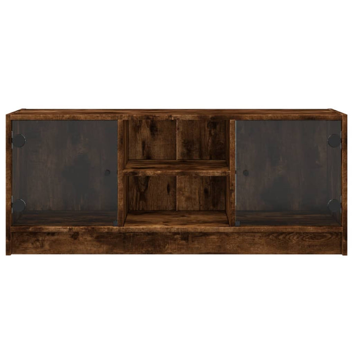 Tv-meubel met glazen deuren 102x37x42 cm gerookt eikenkleurig