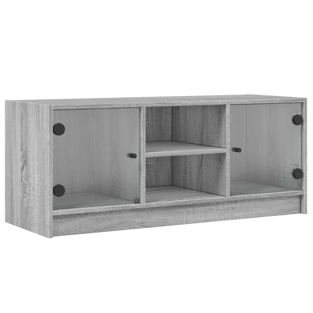 Tv-meubel met glazen deuren 102x37x42 cm grijs sonoma eiken