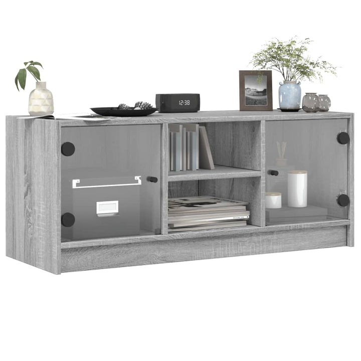 Tv-meubel met glazen deuren 102x37x42 cm grijs sonoma eiken