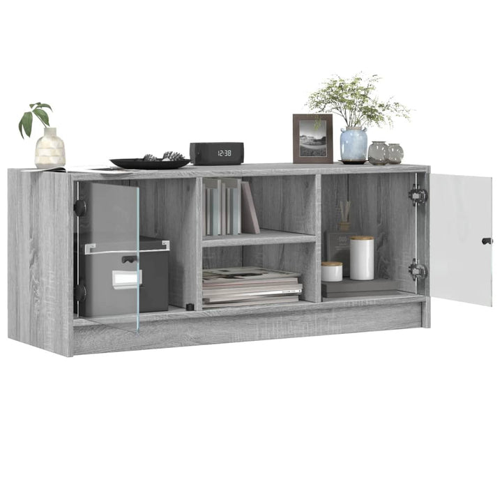 Tv-meubel met glazen deuren 102x37x42 cm grijs sonoma eiken