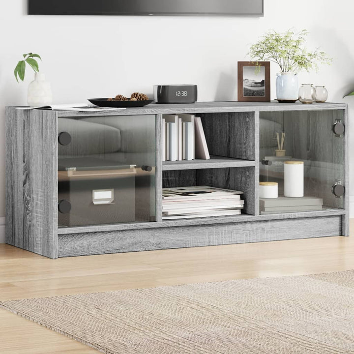 Tv-meubel met glazen deuren 102x37x42 cm grijs sonoma eiken