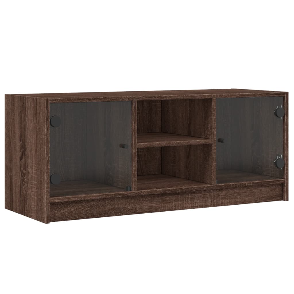 Tv-meubel met glazen deuren 102x37x42 cm bruineikenkleurig