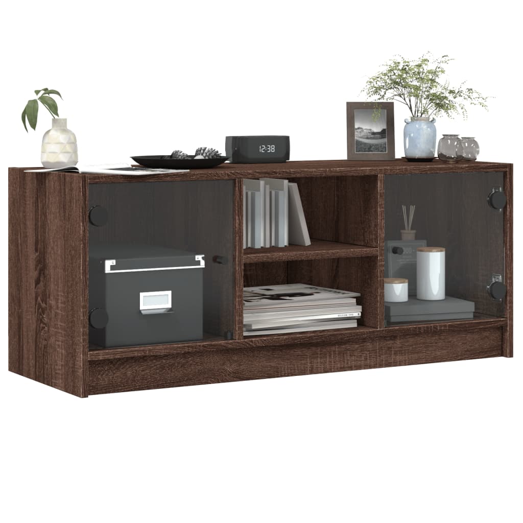 Tv-meubel met glazen deuren 102x37x42 cm bruinikenkleurig