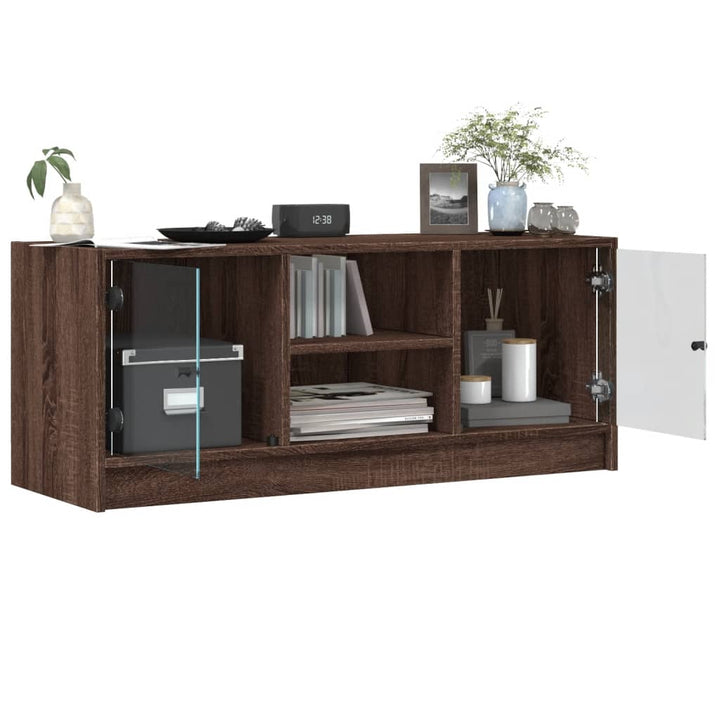 Tv-meubel met glazen deuren 102x37x42 cm bruinikenkleurig