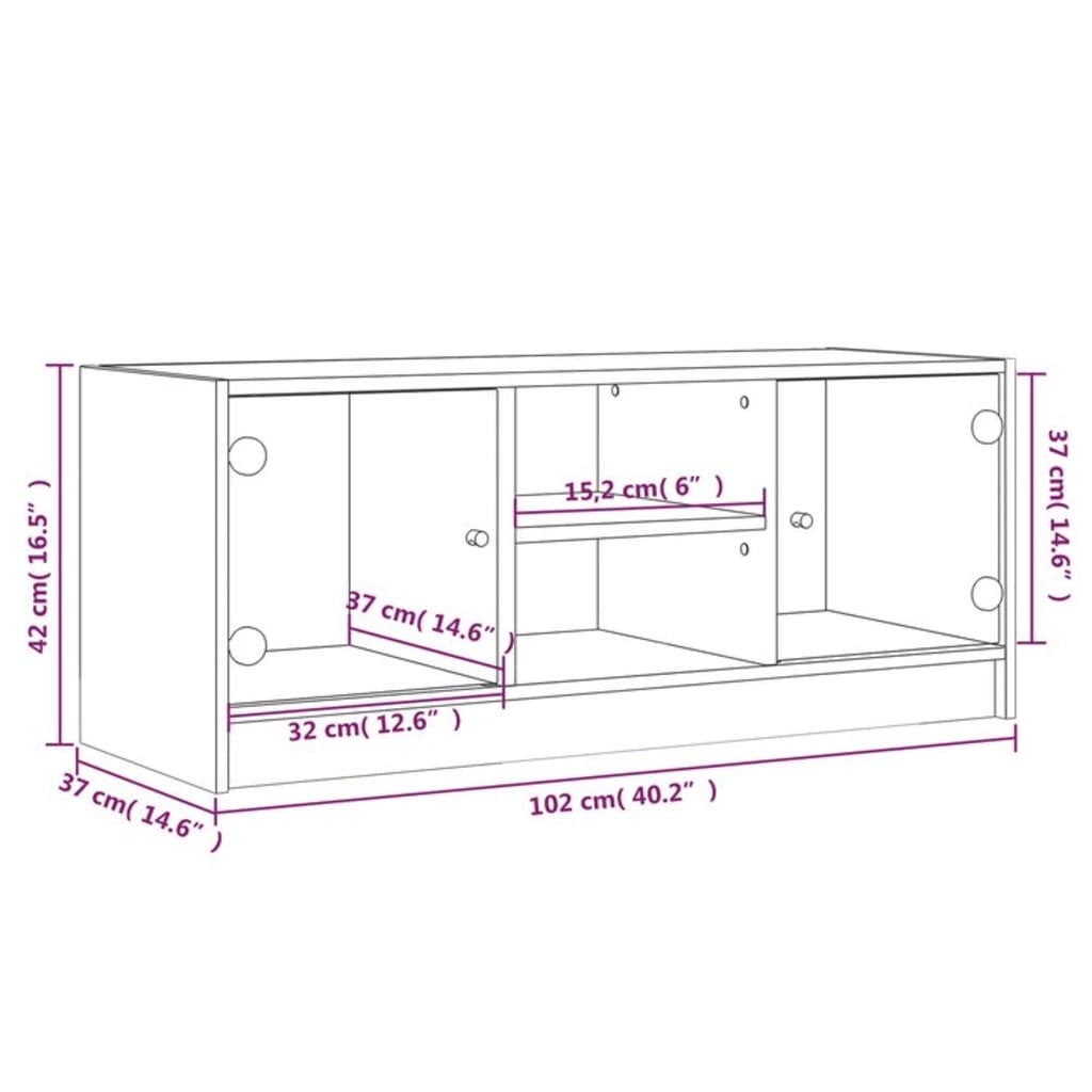 Tv-meubel met glazen deuren 102x37x42 cm bruinikenkleurig