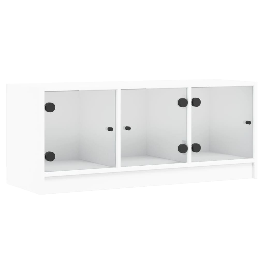 Tv-meubel met glazen deuren 102x37x42 cm wit