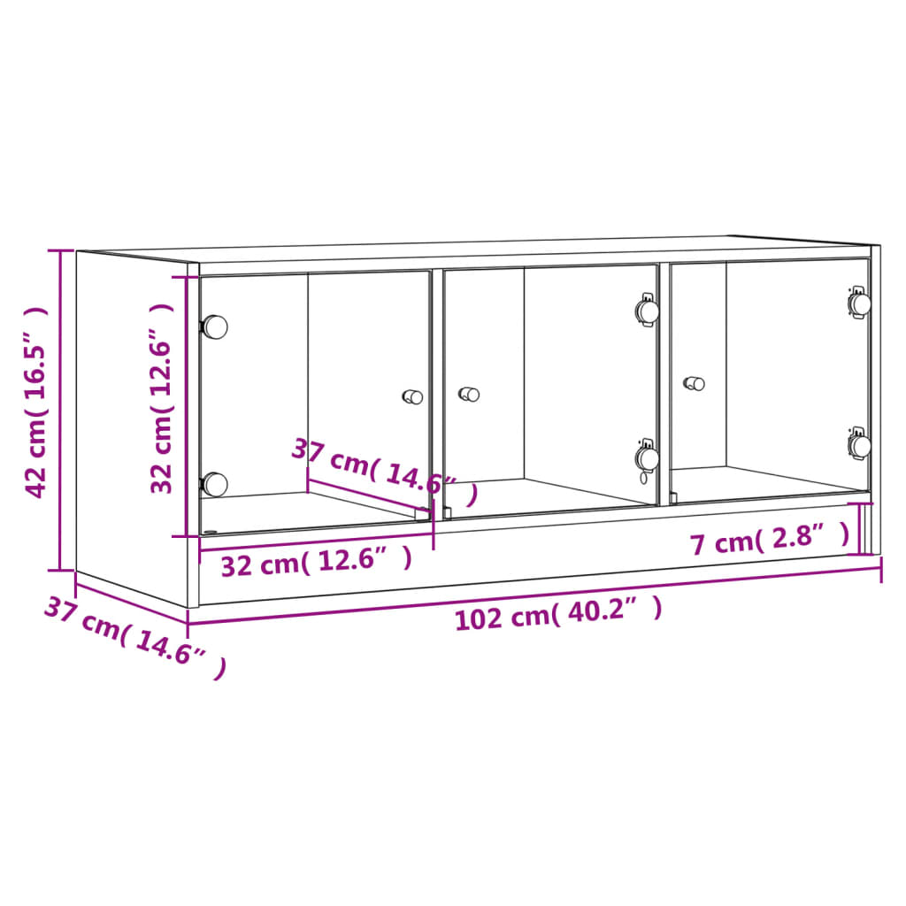 Tv-meubel met glazen deuren 102x37x42 cm wit