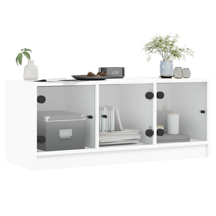 Tv-meubel met glazen deuren 102x37x42 cm wit