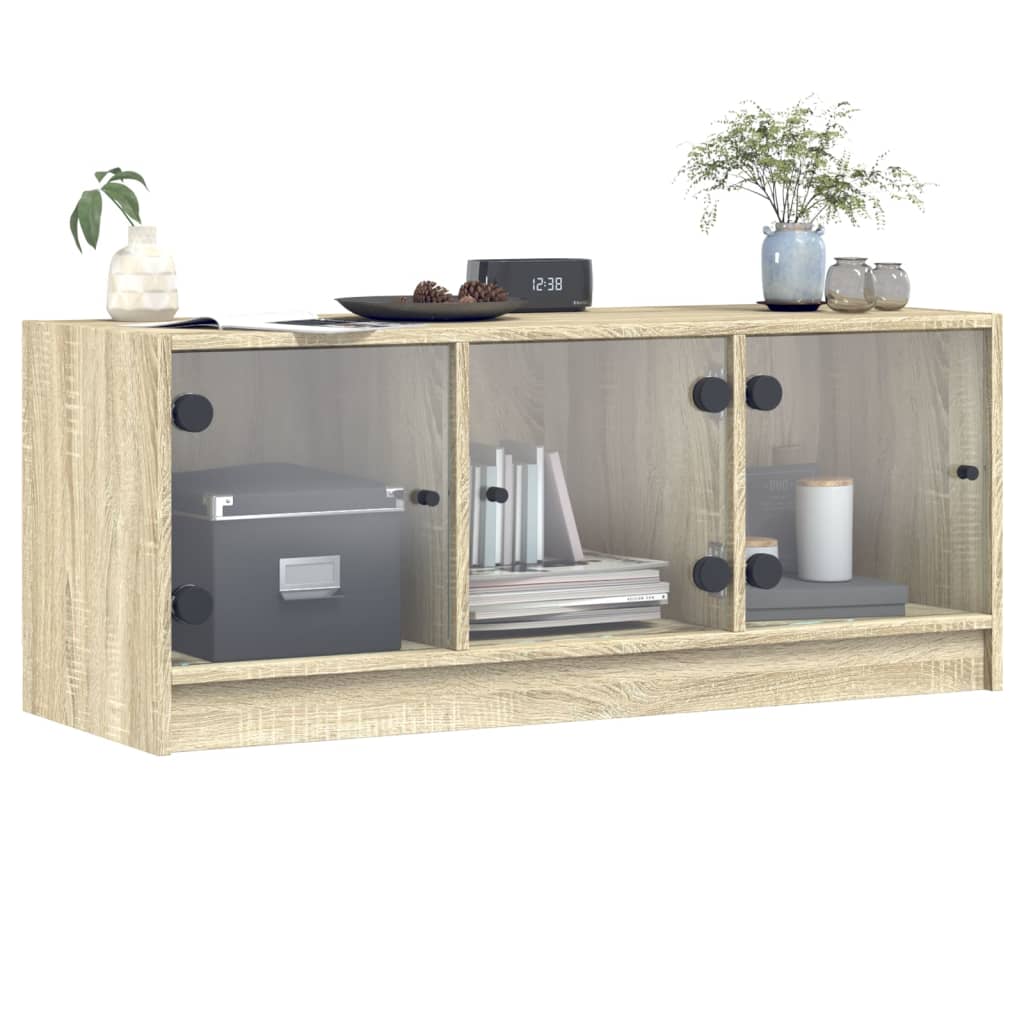 Tv-meubel met glazen deuren 102x37x42 cm sonoma eikenkleurig