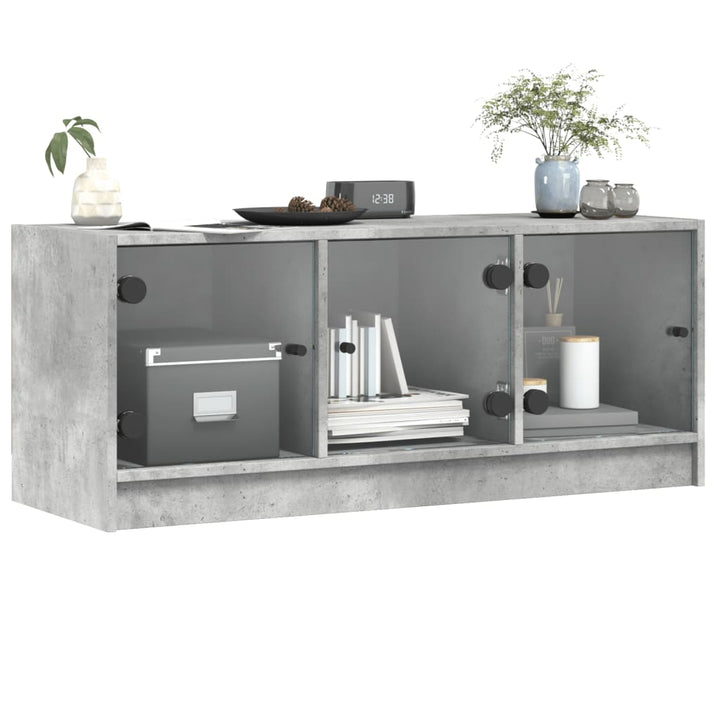 Tv-meubel met glazen deuren 102x37x42 cm betongrijs