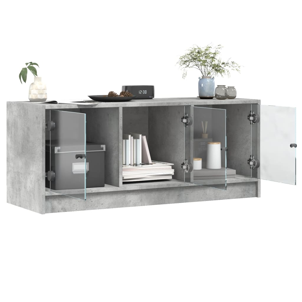 Tv-meubel met glazen deuren 102x37x42 cm betongrijs