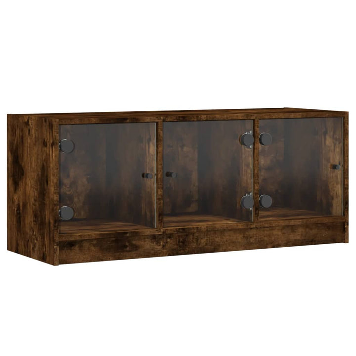 Tv-meubel met glazen deuren 102x37x42 cm gerookt eikenkleurig