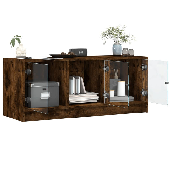 Tv-meubel met glazen deuren 102x37x42 cm gerookt eikenkleurig