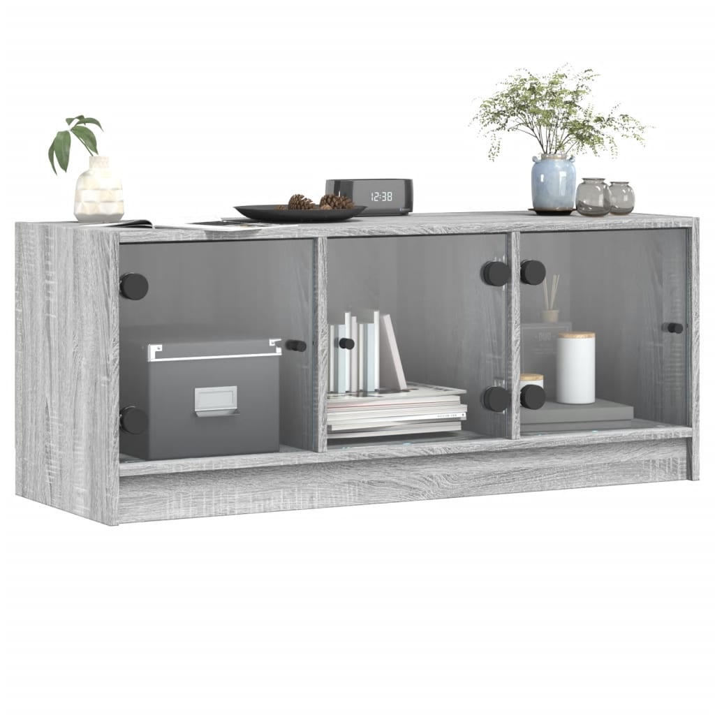 Tv-meubel met glazen deuren 102x37x42 cm grijs sonoma eiken