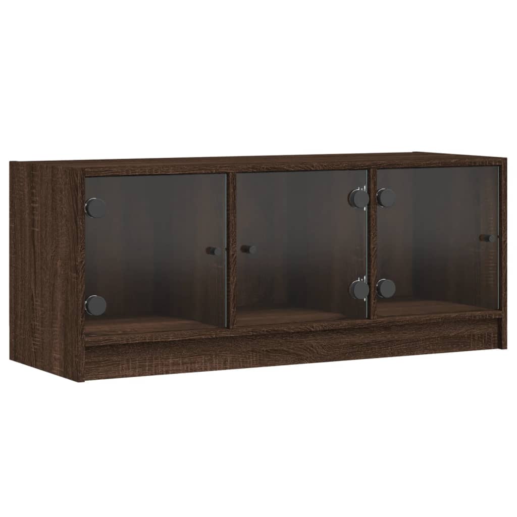 Tv-meubel met glazen deuren 102x37x42 cm bruineikenkleurig