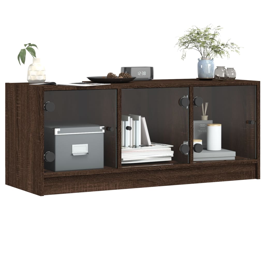 Tv-meubel met glazen deuren 102x37x42 cm bruineikenkleurig