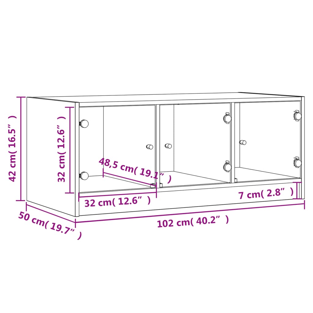 Salontafel met glazen deuren 102x50x42 cm wit