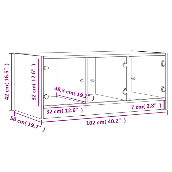 Salontafel met glazen deuren 102x50x42 cm wit