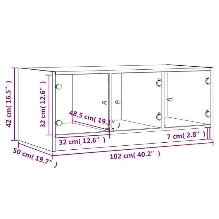 Salontafel met glazen deuren 102x50x42 cm betongrijs