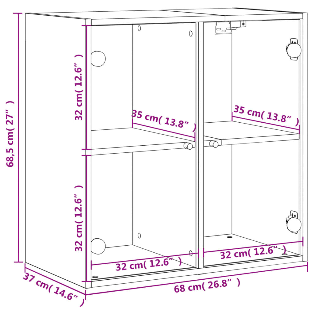 Wandkast met glazen deuren 68x37x68,5 cm grijs sonoma eiken