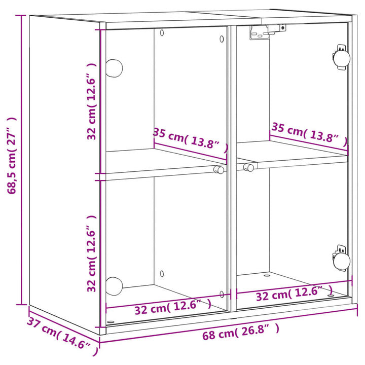 Wandkast met glazen deuren 68x37x68,5 cm grijs sonoma eiken