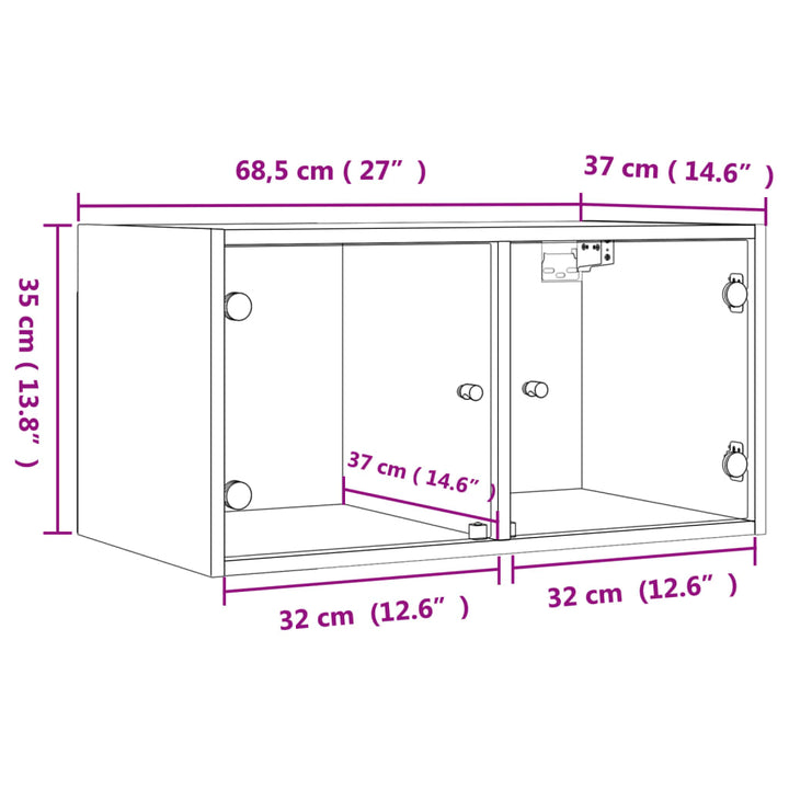 Wandkast met glazen deuren 68,5x37x35 cm wit