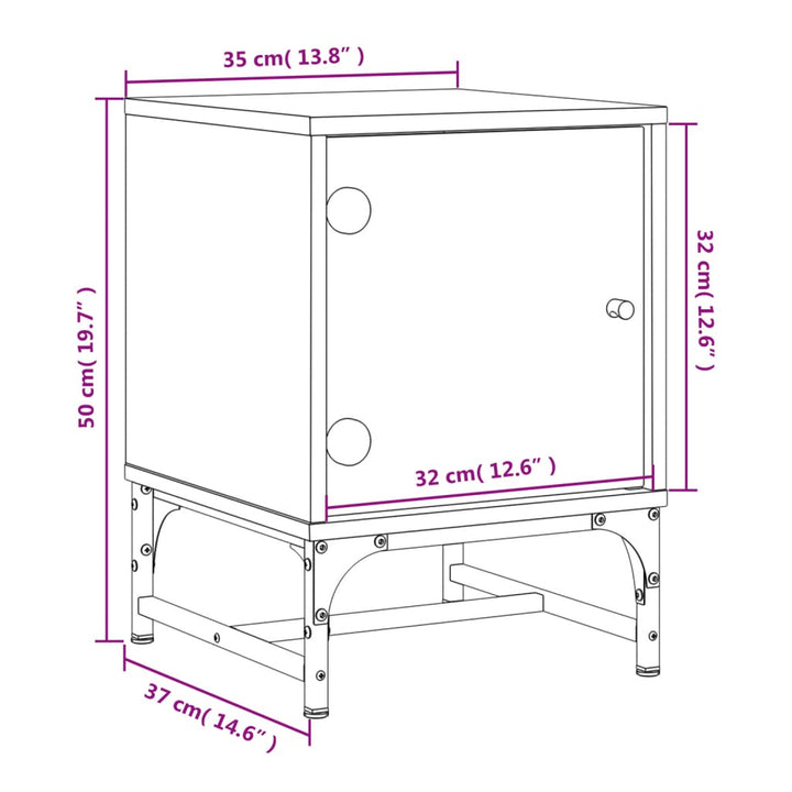 Nachtkastjes met glazen deuren 2 st 35x37x50 cm wit