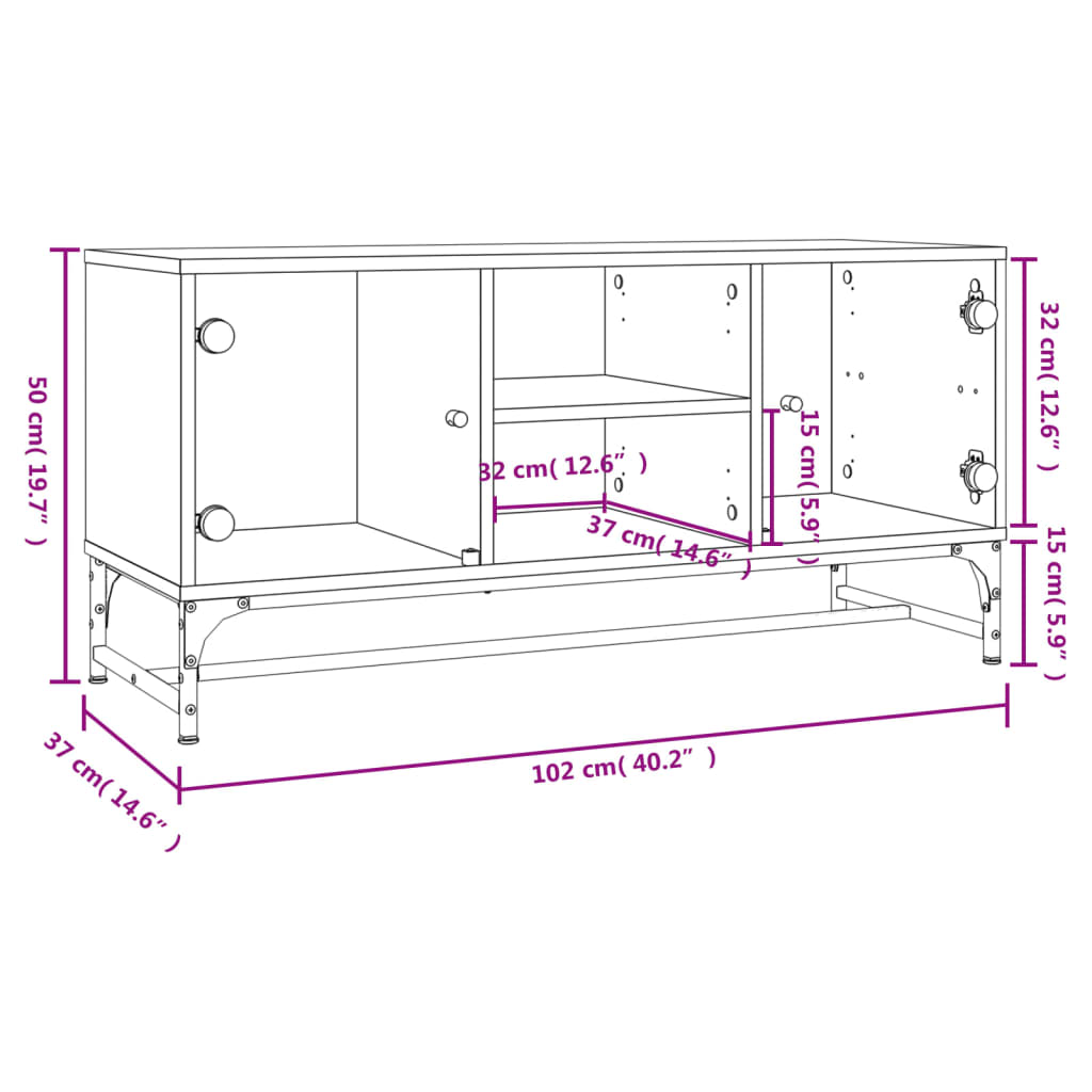 Tv-meubel met glazen deuren 102x37x50 cm wit