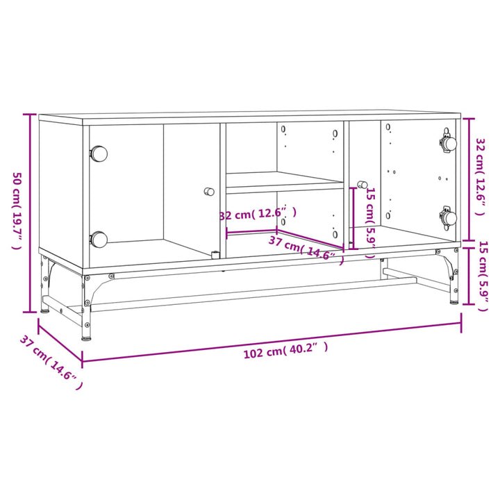 Tv-meubel met glazen deuren 102x37x50 cm wit