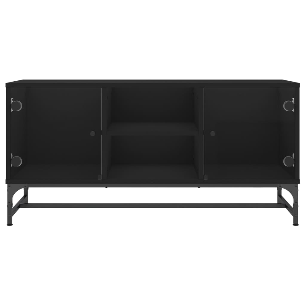 Tv-meubel met glazen deuren 102x37x50 cm zwart