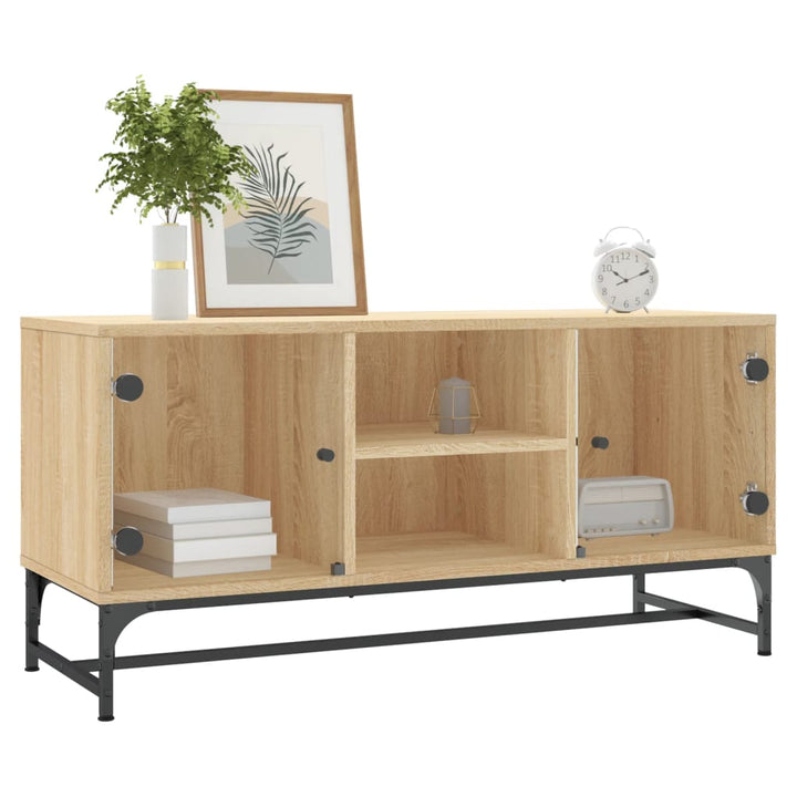 Tv-meubel met glazen deuren 102x37x50 cm sonoma eikenkleurig