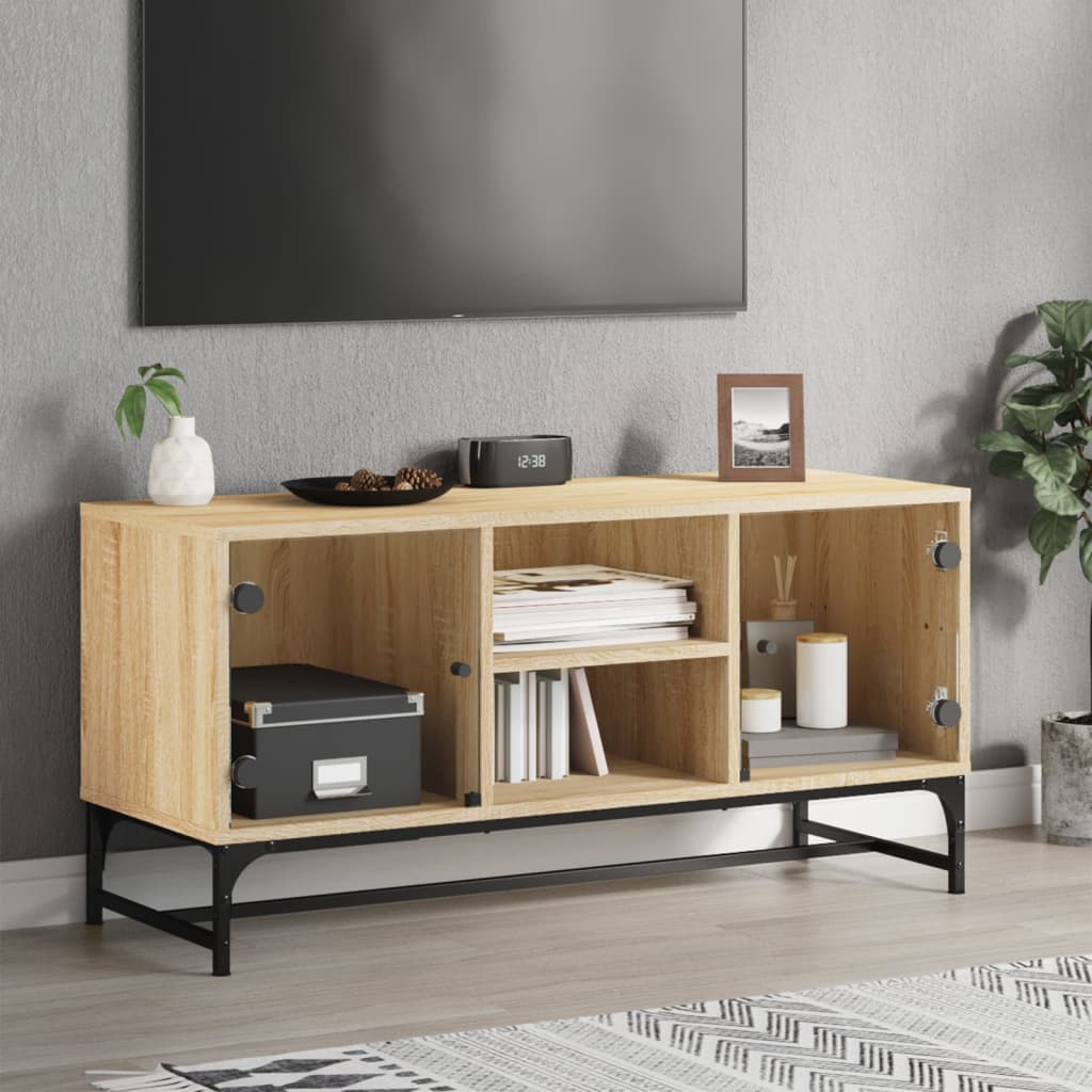 Tv-meubel met glazen deuren 102x37x50 cm sonoma eikenkleurig