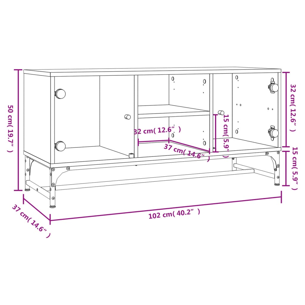 Tv-meubel met glazen deuren 102x37x50 cm betongrijs