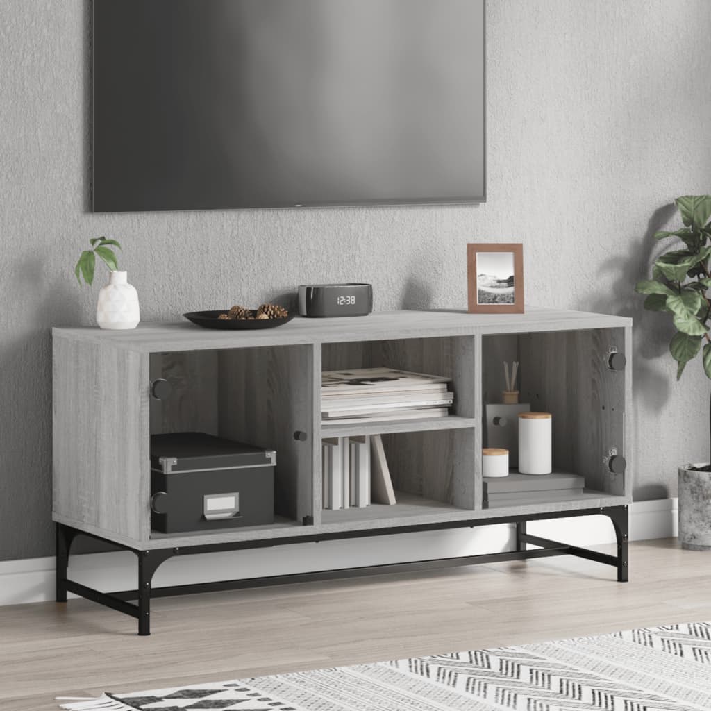 Tv-meubel met glazen deuren 102x37x50 cm grijs sonoma eiken