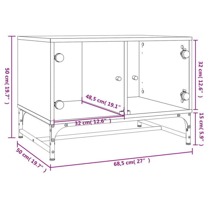 Salontafel met glazen deuren 68,5x50x50 cm wit