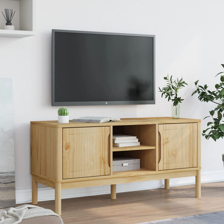 Tv-meubel FLORO 114x43x55 cm massief grenenhout wasbruin