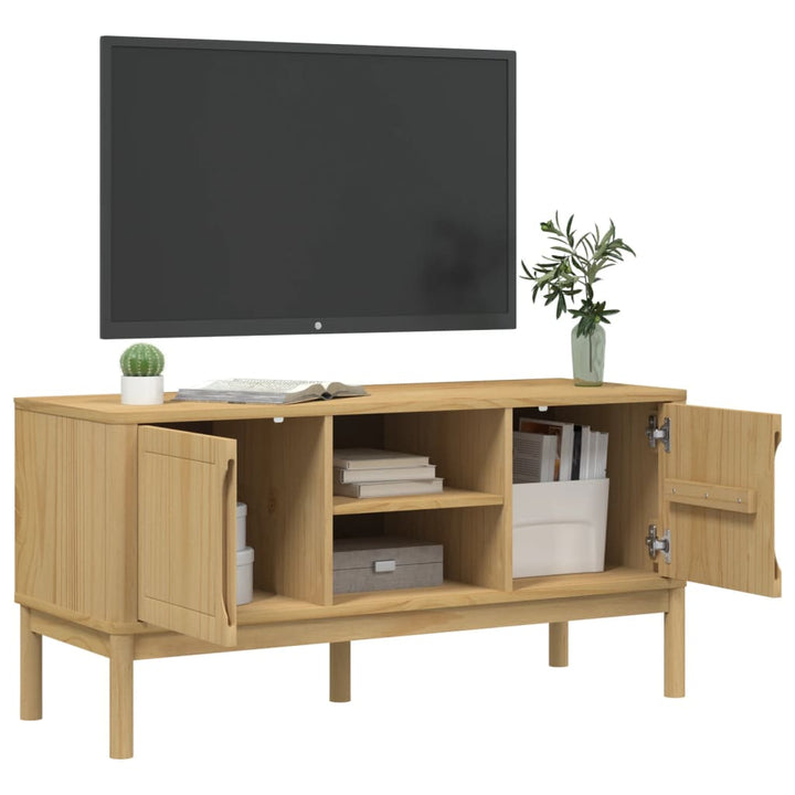 Tv-meubel FLORO 114x43x55 cm massief grenenhout wasbruin