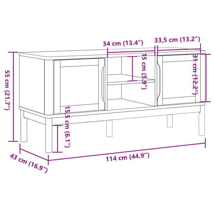 Tv-meubel FLORO 114x43x55 cm massief grenenhout wasbruin