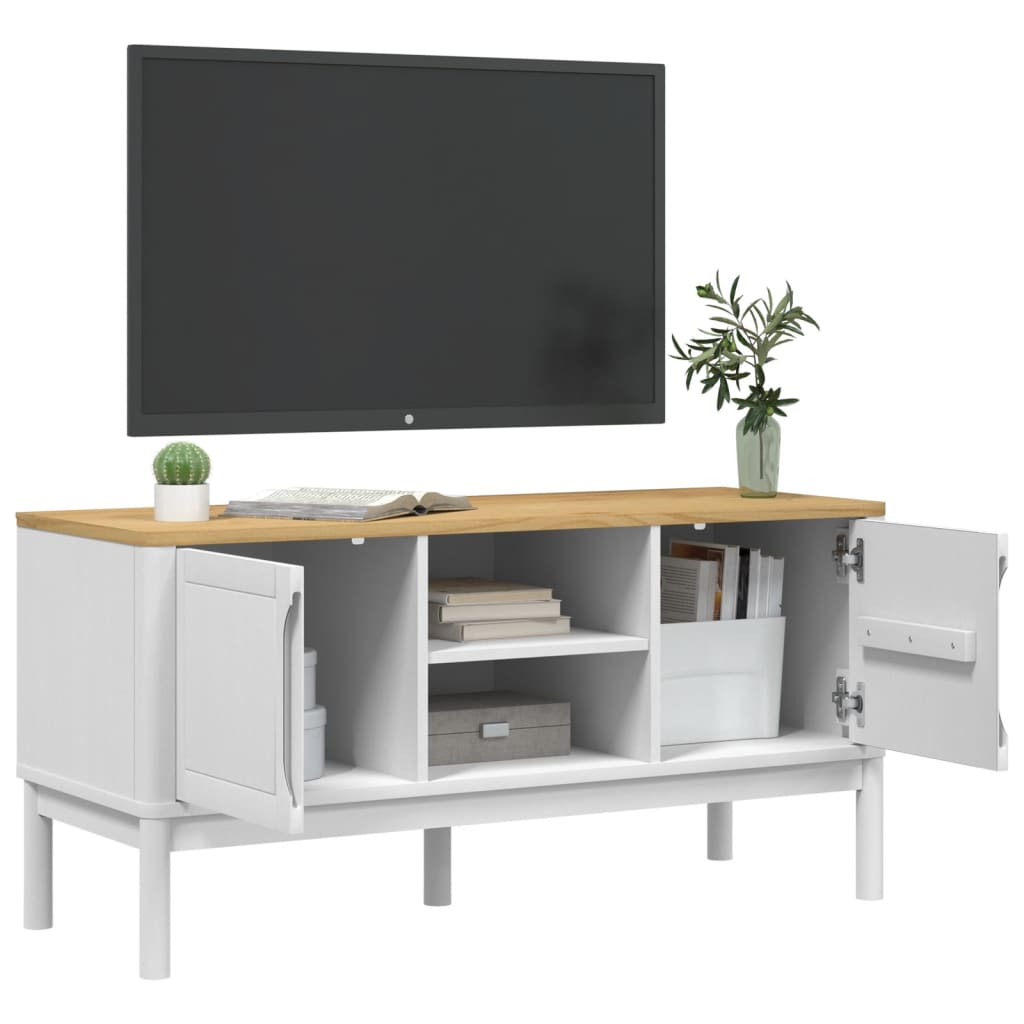 Tv-meubel FLORO 114x43x55 cm massief groenhout wit