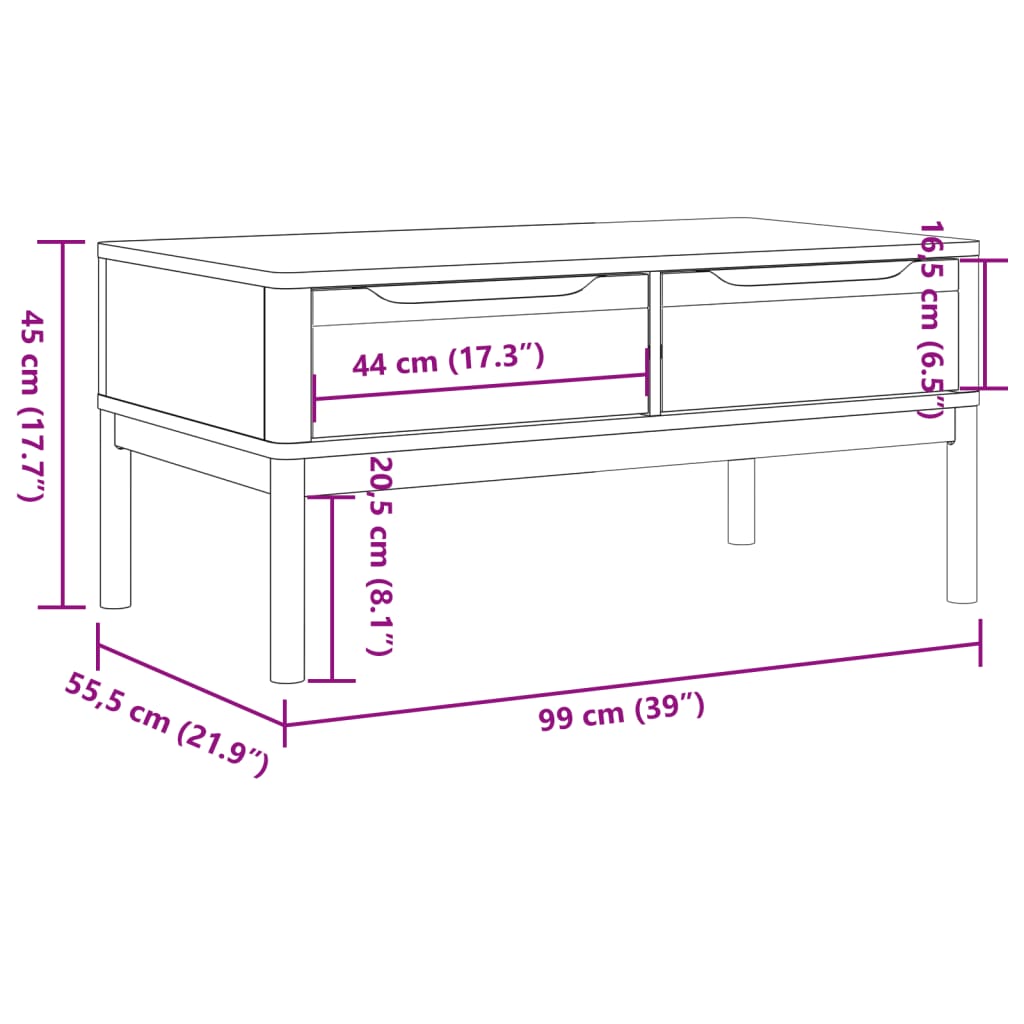 Salontafel FLORO 99x55,5x45 cm massief grenenhout wasbruin