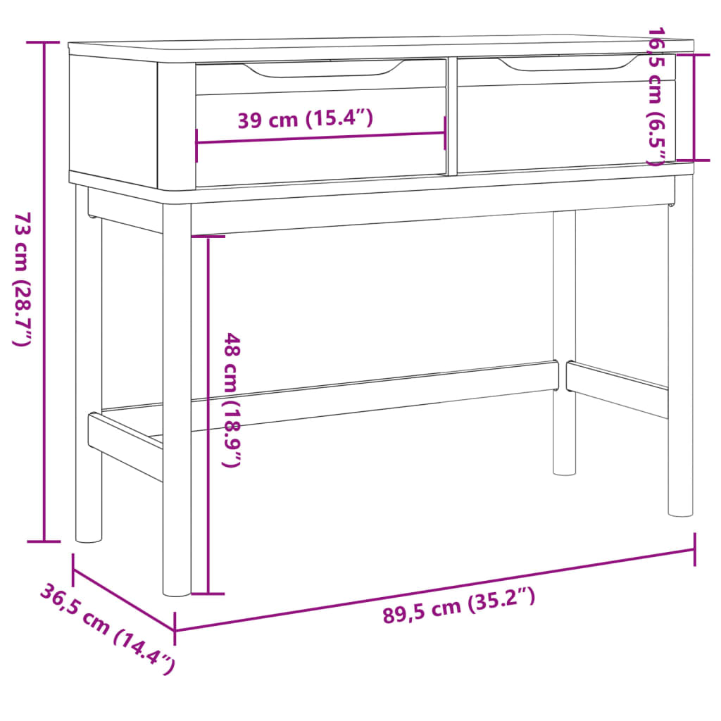 Wandtafel FLORO 89,5x36,5x73 cm massief groenhout wasbruin